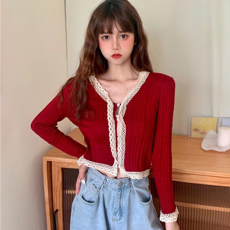 Áo khoác cardigan dệt kim mỏng dài tay phối nút ngọc trai thời trang cho nữ