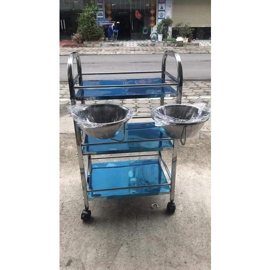 Xe đẩy 3 tầng inox kệ inox có bánh xe đa năng xe đẩy inox spa