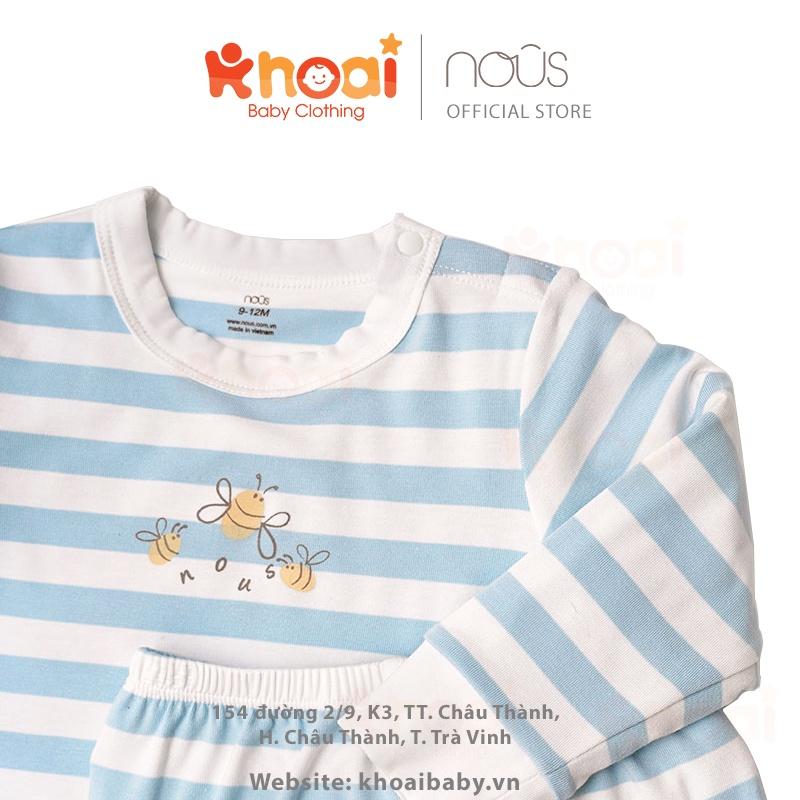 Bộ cài vai dài Nous kẻ xanh trắng - Chất liệu Nu Petit 95% cotton thiên nhiên