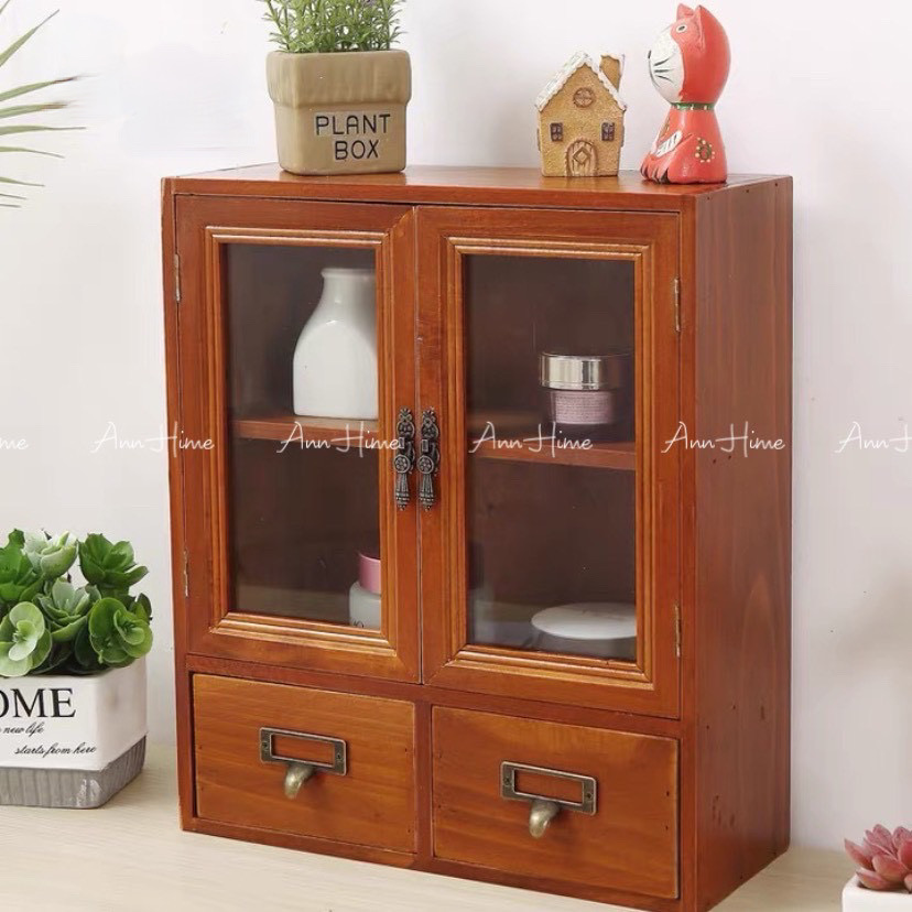 Tủ gỗ mini nhỏ để bàn decor vintage retro sp10