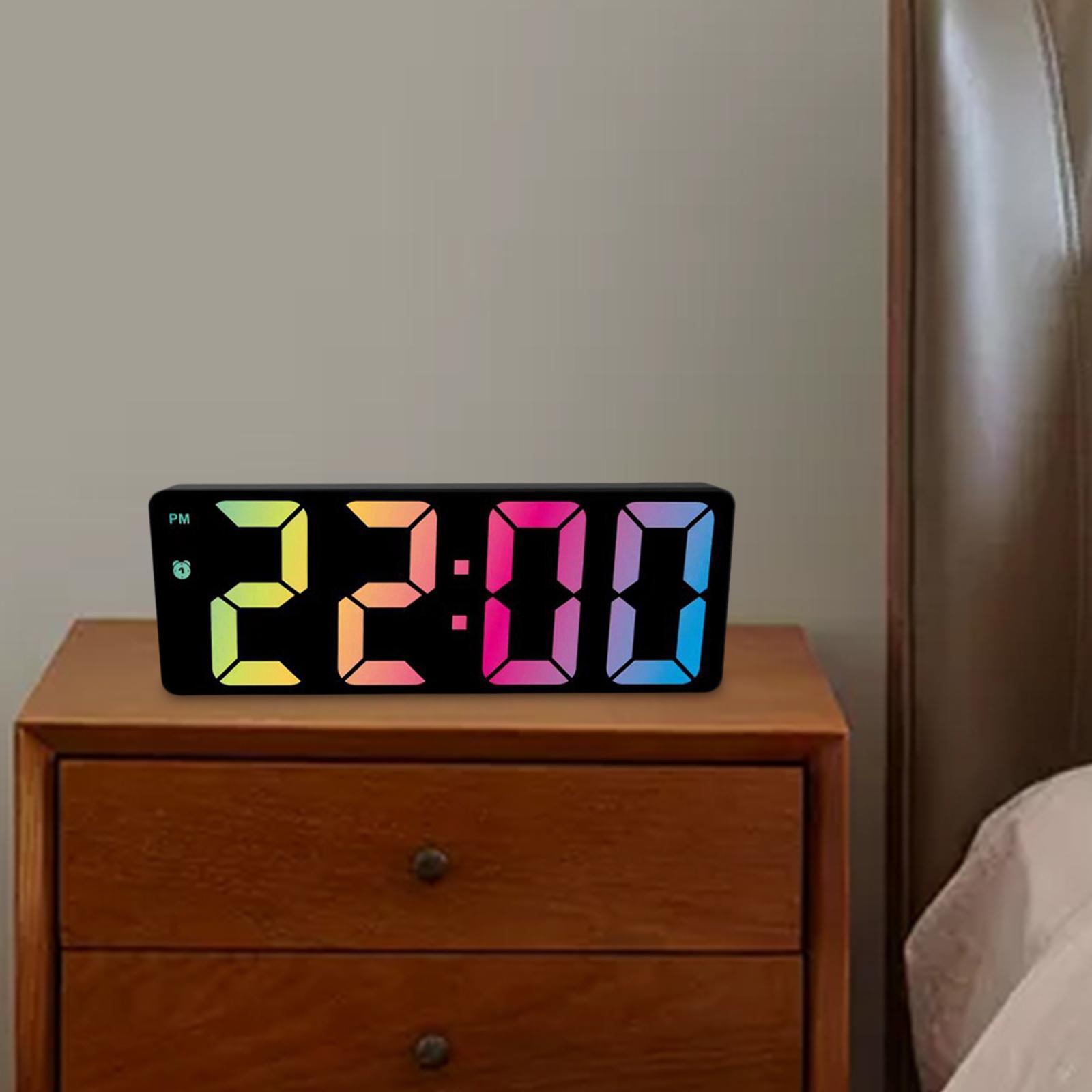 Digital Colorful Clock Large Number with Snooze Dimmer Battery Operated Plug