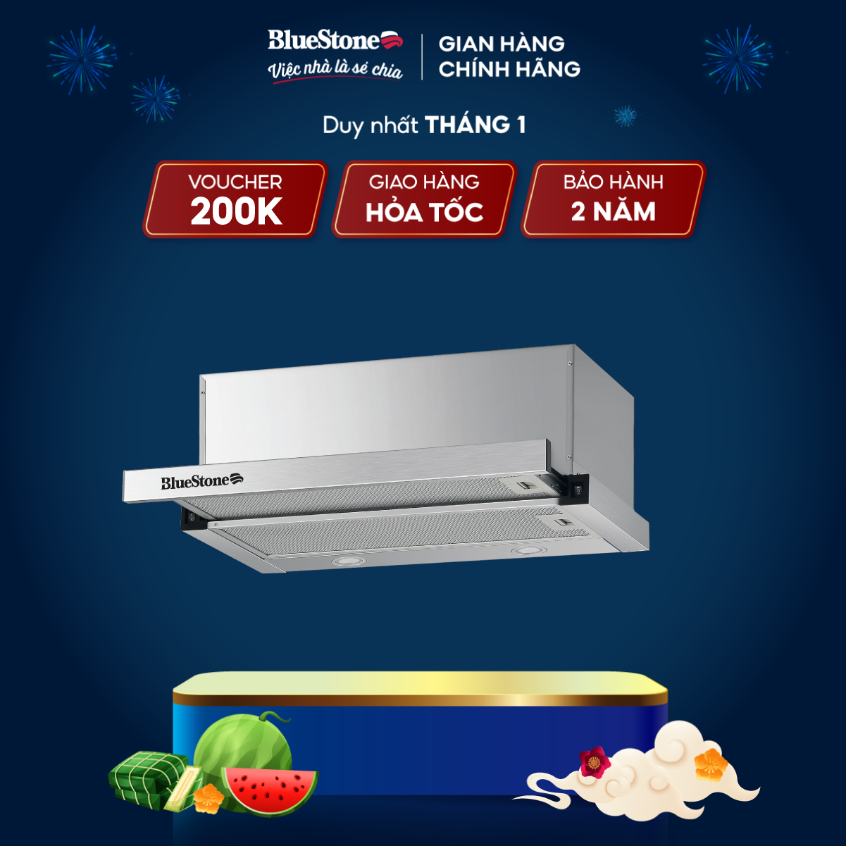 Máy hút mùi Bluestone HOB-8725 - Hàng chính hãng