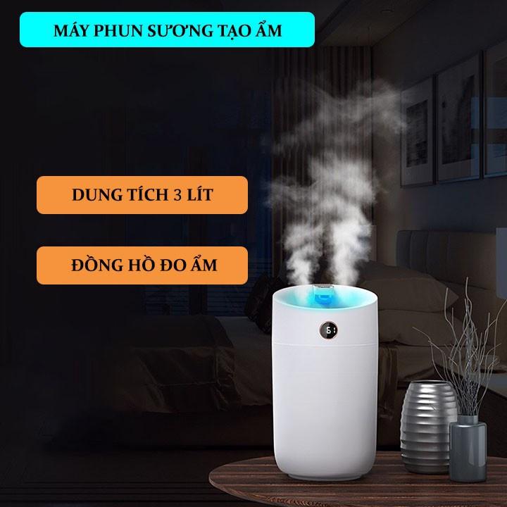 Máy phun sương tạo ẩm Nano, Máy Xông Tinh Dầu 2IN1 - Đèn xông tinh dầu, Bình Phun sương Dung Tích 3L