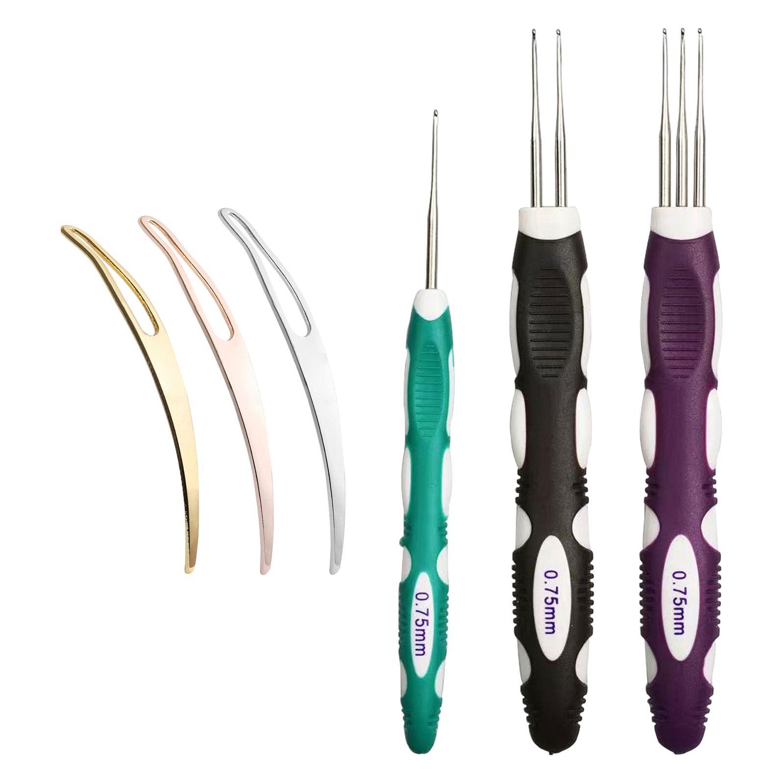 6x Dreadlock Crochet Hook for Hair Hair Making Salon 0.75mm Hair Interlocking Tool Include 1 Hook, 2 Hook and 3 Hooks