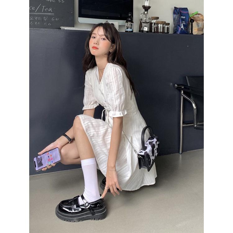 ĐẦM VINTAGE CỔ V TIỂU THƯ NHẸ NHÀNG ULZZANG - KÈM ẢNH THẬT