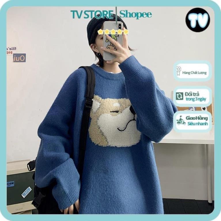 Áo Nỉ Nam TVSTORE Áo Sweater dệt kim cổ tròn dáng rộng in hoạt hình thời trang thu đông cho nam 2021