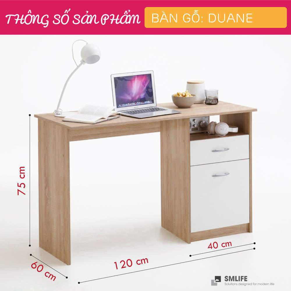 Bàn làm việc, bàn học gỗ hiện đại SMLIFE Duane | Gỗ MDF dày 17mm chống ẩm | D120xR60xC75cm