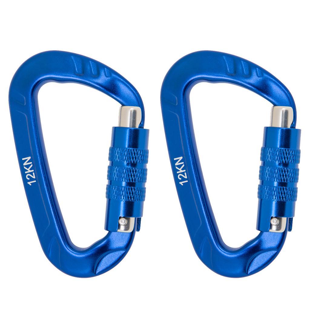12KN D Shape Carabiner Screw Locking Clip Hooks Keychain Camping Royal Blue