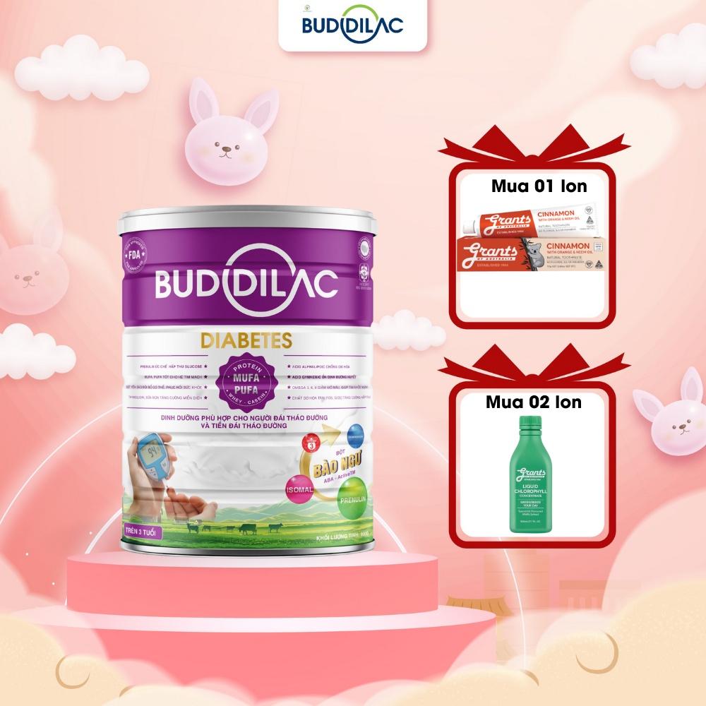 Sữa Bột BUDDILAC Diabetes Cho Người Tiểu Đường Ổn Định Đường Huyết Ngăn Ngừa Mỡ Máu lon 900gr