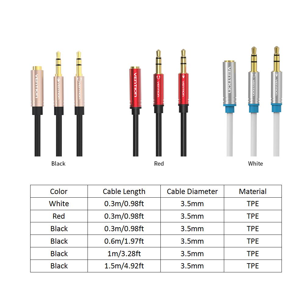 Hình ảnh VENTION 3.5mm Audio Extension Cable 3.5 Jack AUX Female to Dual Male Earphone for Phone Headphone Speaker Tablet PC 0.3m