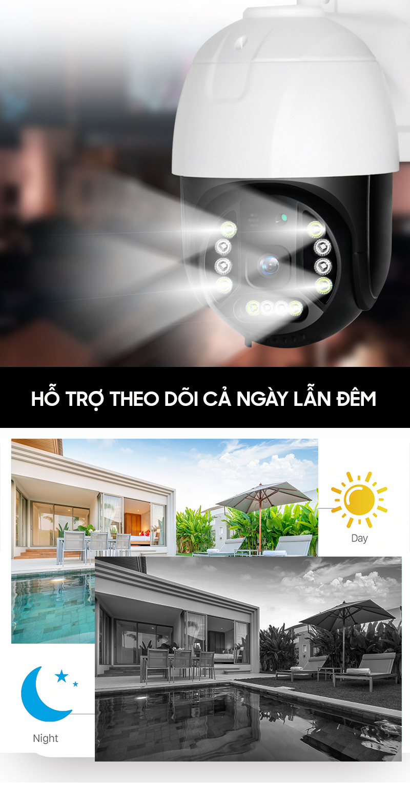 Camera Wifi Quan Sát Ngoài Trời LV-200, FULL HD, Xoay 355 Độ, Ban Đêm Có Màu - Hàng Chính Hãng