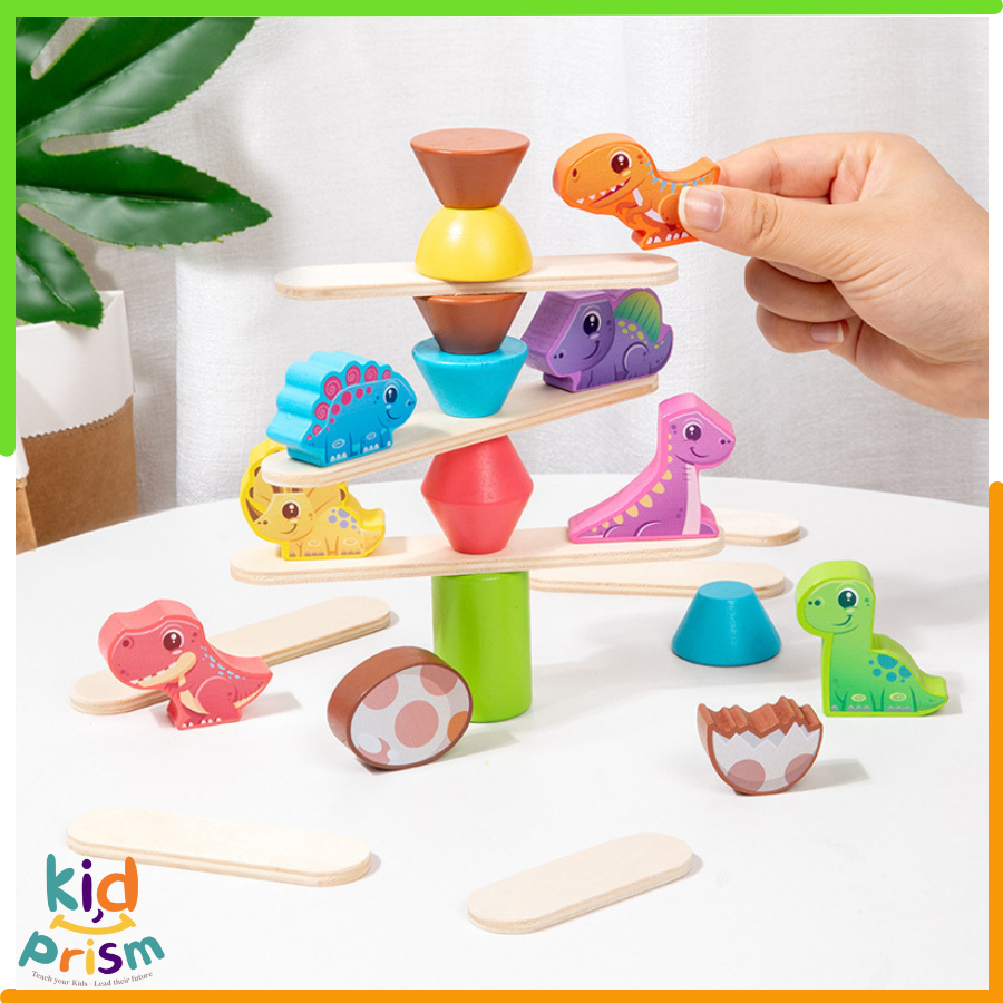 Xếp Hình Động Vật Montessori - Bộ đồ chơi xếp hình khối thăng bằng khủng long Toddler Toys bằng gỗ cho bé từ 03 tuổi