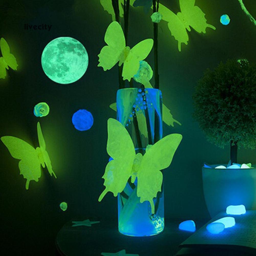 12 miếng dán tường hình con bướm hiệu ứng dạ quang