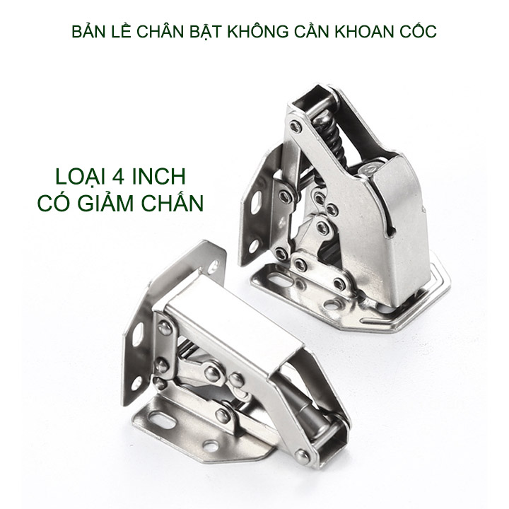 01 Bản lề chân bật cửa tủ loại không cần khoan cốc, bằng thép mạ chống gỉ, loại 4 inch giảm chấn