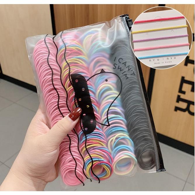 Túi zip 500 sợi thun cột tóc, chun buộc tóc du lịch siêu dễ thương, dây buộc tóc co giãn GD509-Thu