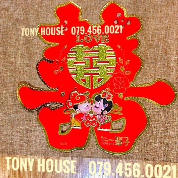 CHỮ SONG HỶ TÂN LANG TÂN NƯƠNG 3D NỔI SIZE ĐẠI - Tặng keo dán