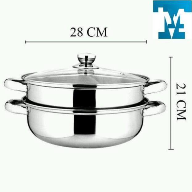 Nồi hấp inox 2 tầng kèm lẩu - vun kính