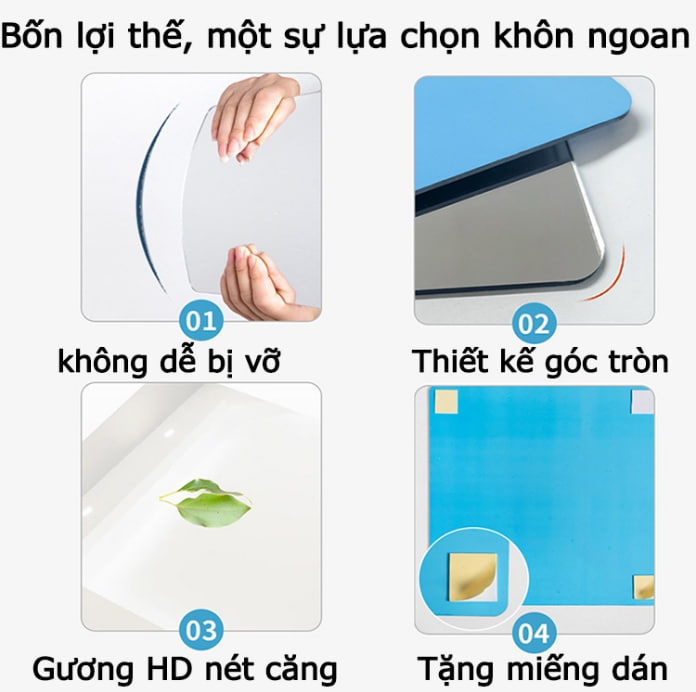 Gương dán tường ACRYLIC 30x30cm Loại Mới, Trang Trí Nhà Cửa Gương Dán Nhà Tắm, Phòng Khách, Phòng Ngủ, Phòng Bếp