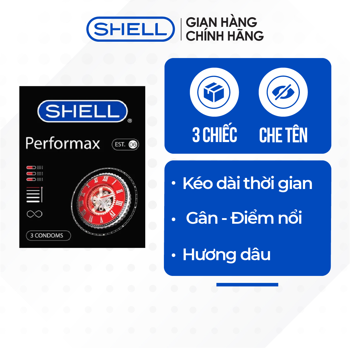 Bao cao su Shell Performaxxx 6 in 1 - Kéo dài thời gian | SHELL OFFICIAL STORE