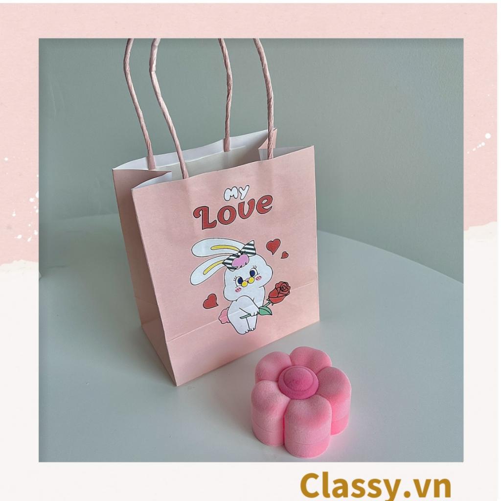 Hộp đựng nhẫn, đựng khuyên tai Classy hình bông đào màu hồng Q1591