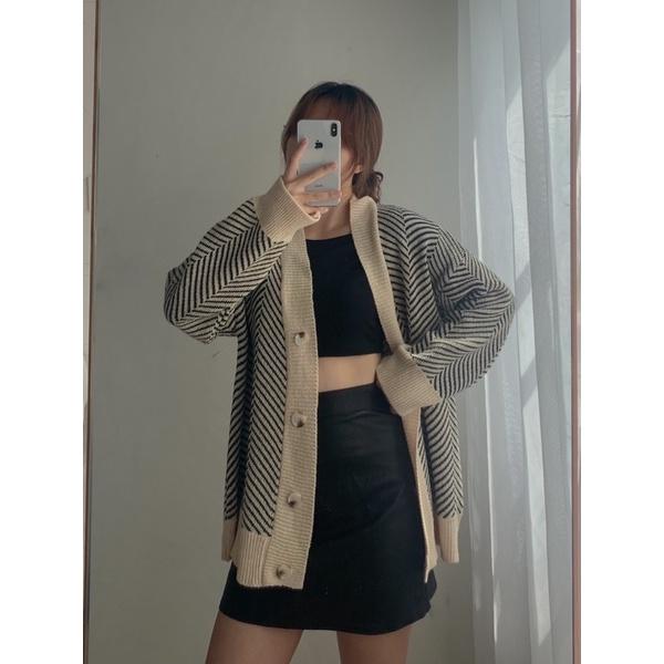 Áo cardigan len kẻ sọc