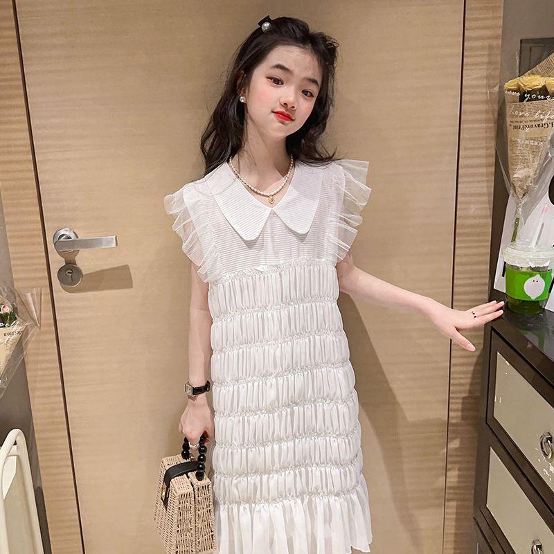 CHENGRUI Cô gái mùa hè chiffon rắn màu đầm 2023 trung bình trẻ em phong cách phương Tây thời trang mùa hè váy công chúa thời trang trẻ em