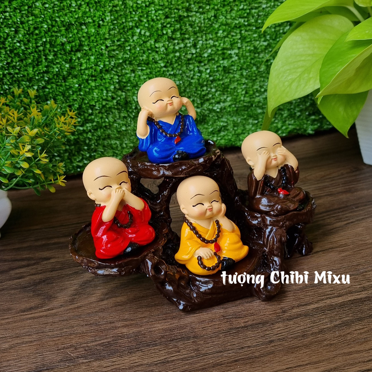 Bộ tượng Tứ Không mẫu đeo chuỗi kèm chân đế 4 ô