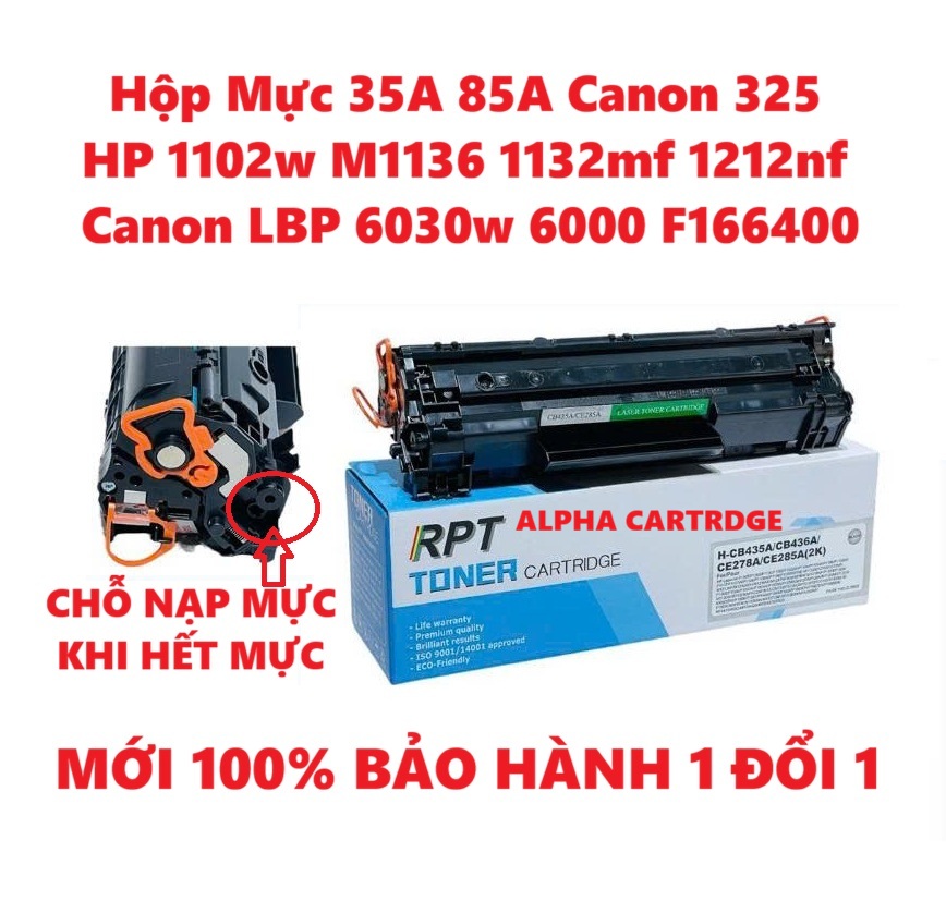 Hộp mực 85A dành cho máy in HP P1102 M1132 MFP HP M1212NFA P1102w và Canon F158200 F166400 LBP 6000 6030w 6030 3050 6018 mf 3010 CRG 312-325hàng chính hãng Alpha Cartridge