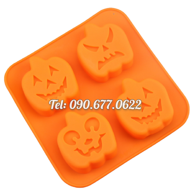 Khuôn silicone làm bánh, rau câu, socola 4 hình Halloween bí ngô – Mã số 1364