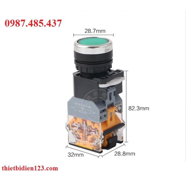 Nút nhấn nhả có đèn 220v LA38-11 Phi 22mm 1 NO + 1NC