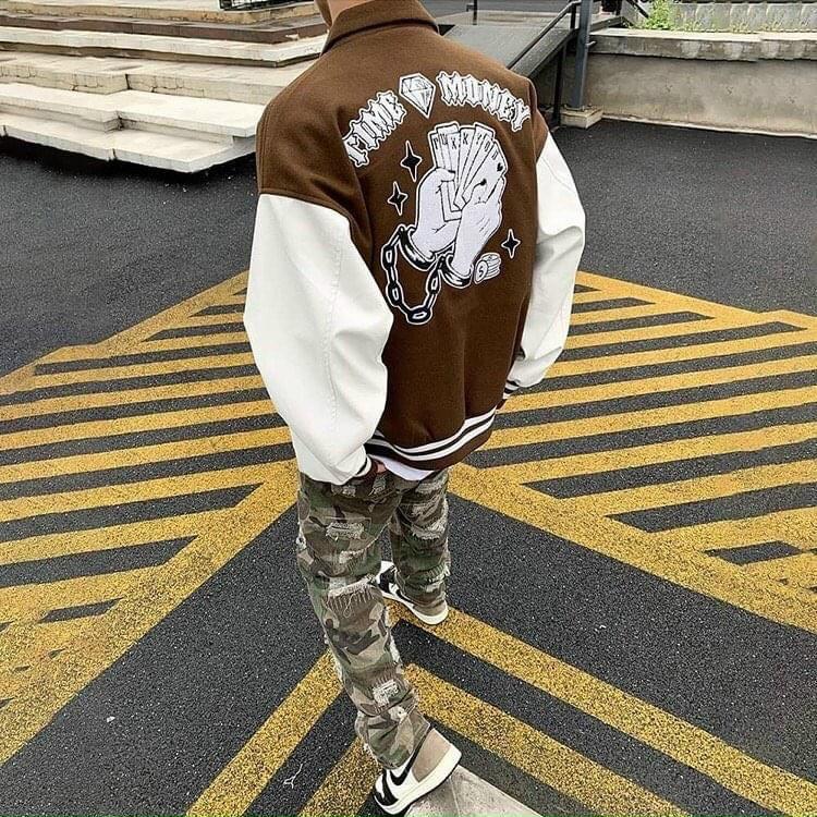 Áo khoác bomber jacket nam nữ phối Nâu thêu TIME 2 lớp, chất nỉ bông siêu đẹp nam nữ