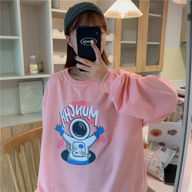 Áo Thun Tay Dài Unisex Có Bo Tay MUNCHH Phi Hành Gia Thu Đông
