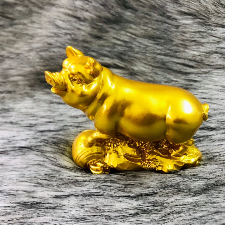 Tượng con heo vàng, chất liệu nhựa được phủ lớp màu vàng óng bắt mắt, dùng trưng bày trong nhà, những nơi phong thủy, cầu mong may mắn, tài lộc - TMT Collection - SP005240