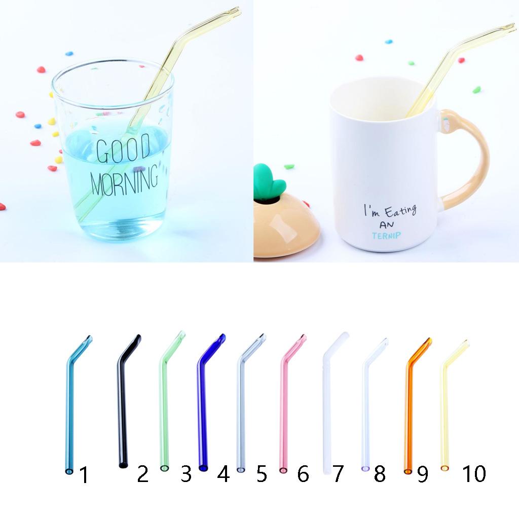 Eco friendly Curved Glass Drinking Straws with Cleaning Brush Lake Blue