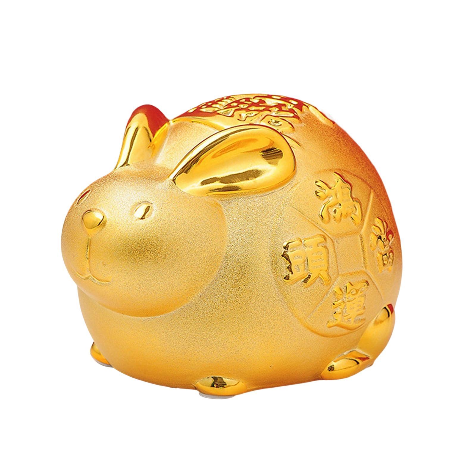 Lucky Rabbit Money Bank Bunny Figurines Statue Storage Case Desktop Display Money Saving Pot Jar for Presents Office Home Decor Business