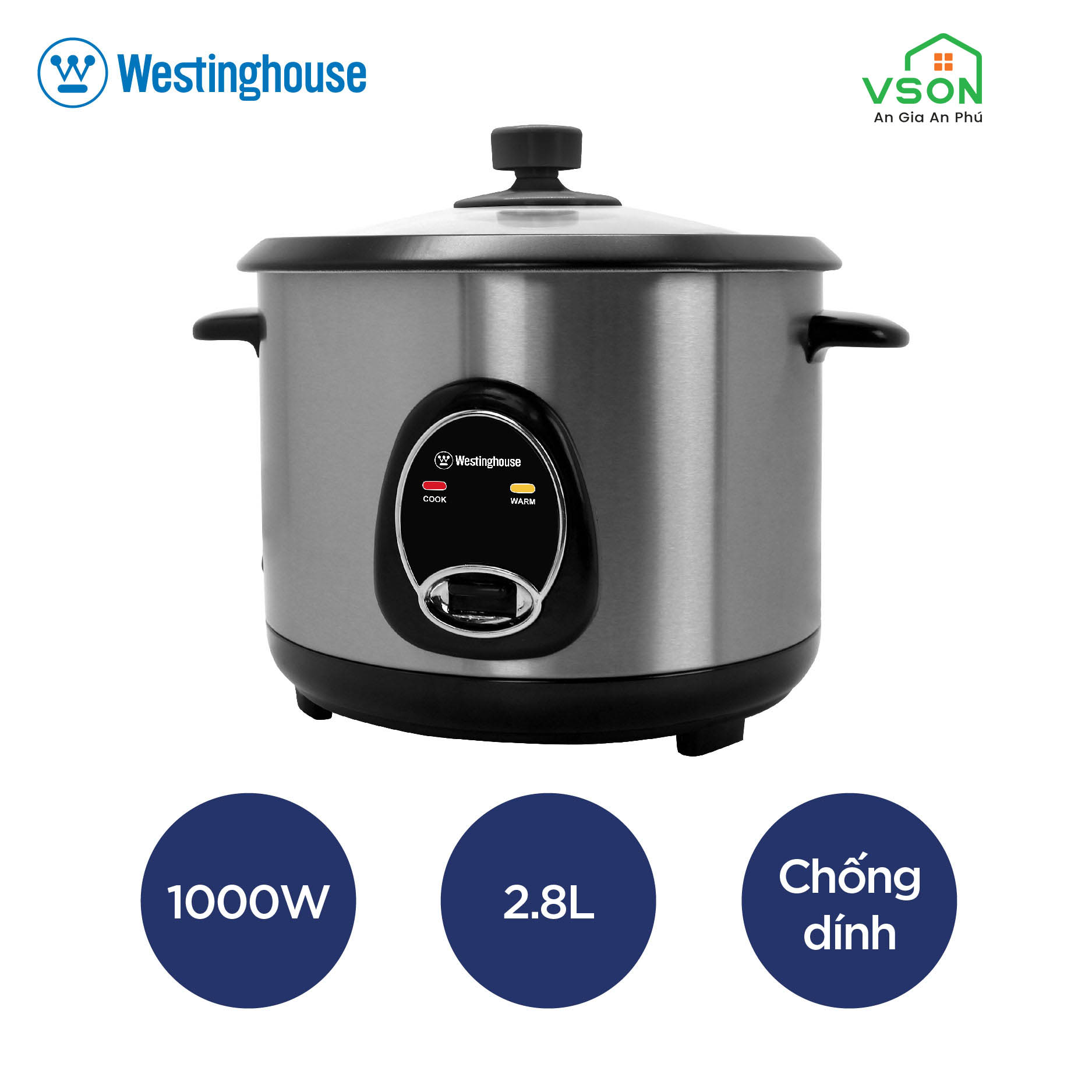 Nồi cơm điện WestingHouse WKRC10D28 Dung tích 2.8L, chất liệu thép không gỉ, phủ chống dính - Hàng chính hãng Mỹ