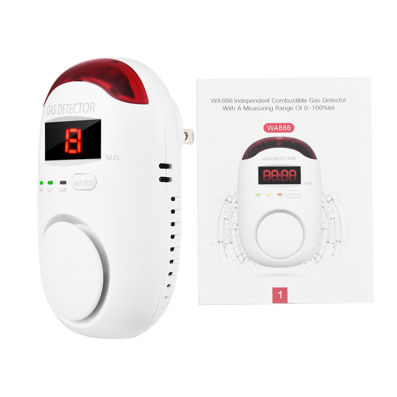 WA886 Smoke Alarm Plug-in Type Gas Alarm LED Digital Display Combustible Gas Leak Detector Methane Monitor with Voice Warning