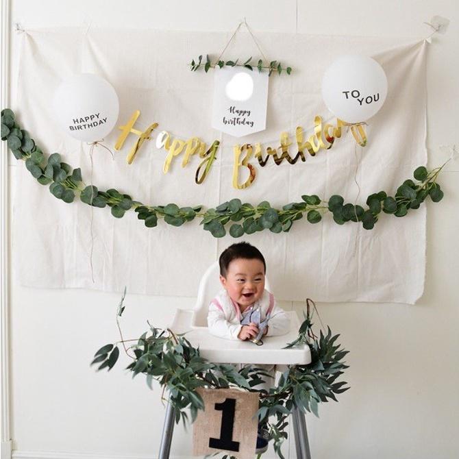 Banner in số tuổi sinh nhật kèm Lá  Trang trí sinh nhật Happy birthday phong cách Hàn Quốc Hot 2022