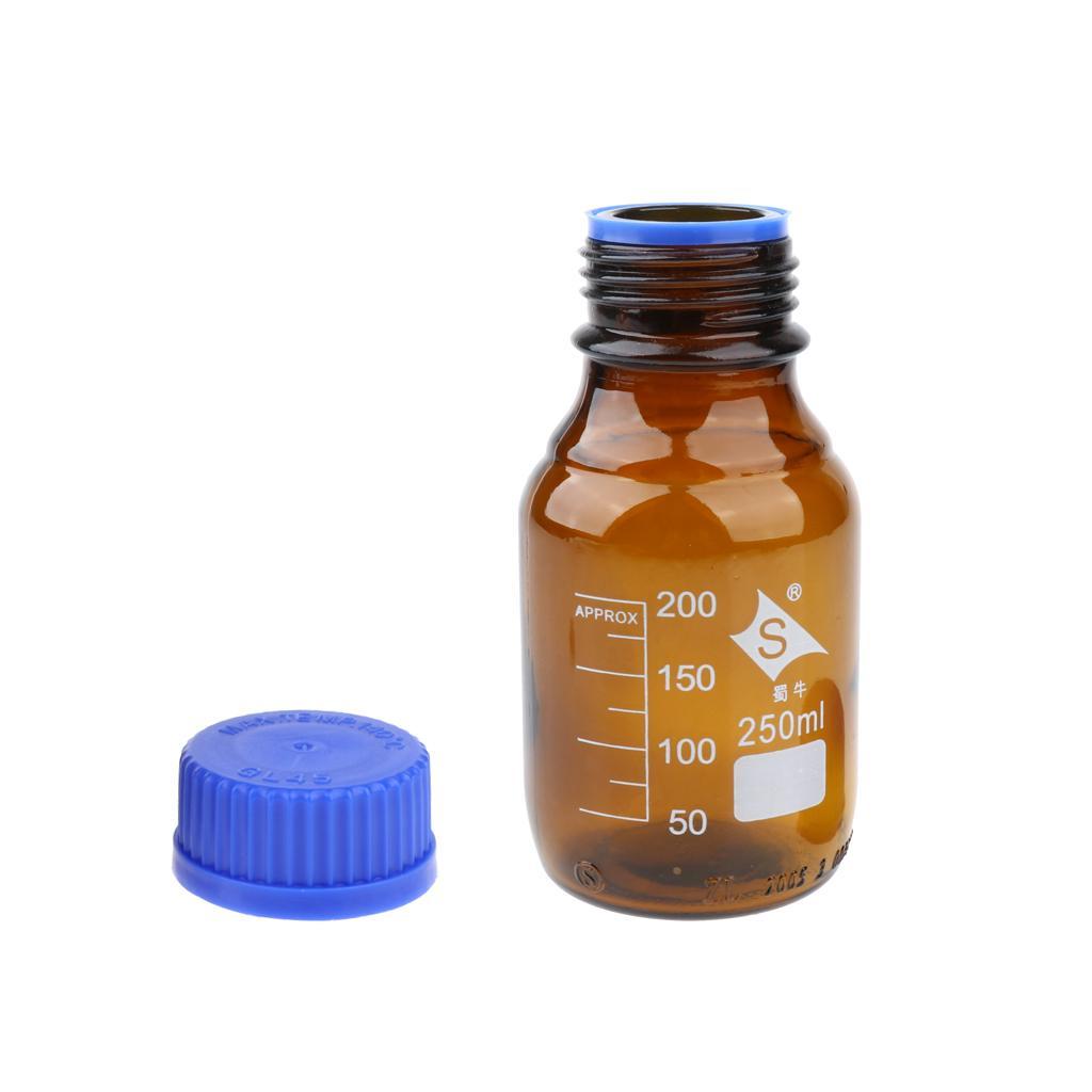 2 Pcs Graduated Round Glass Reagent Bottle With Scale Line Screw Cap 250mL