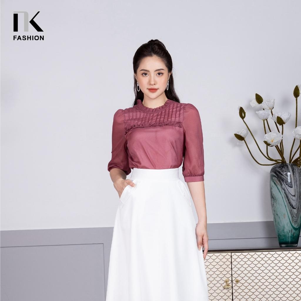 Áo Sơ Mi NK FASHION Thiết Kế Ngực Bèo Cổ Tròn Tay Lỡ, Kiểu Dáng Nhẹ Nhàng Chất Vải Nhập Hàn Cao Cấp Không Nhăn NKSM2206003