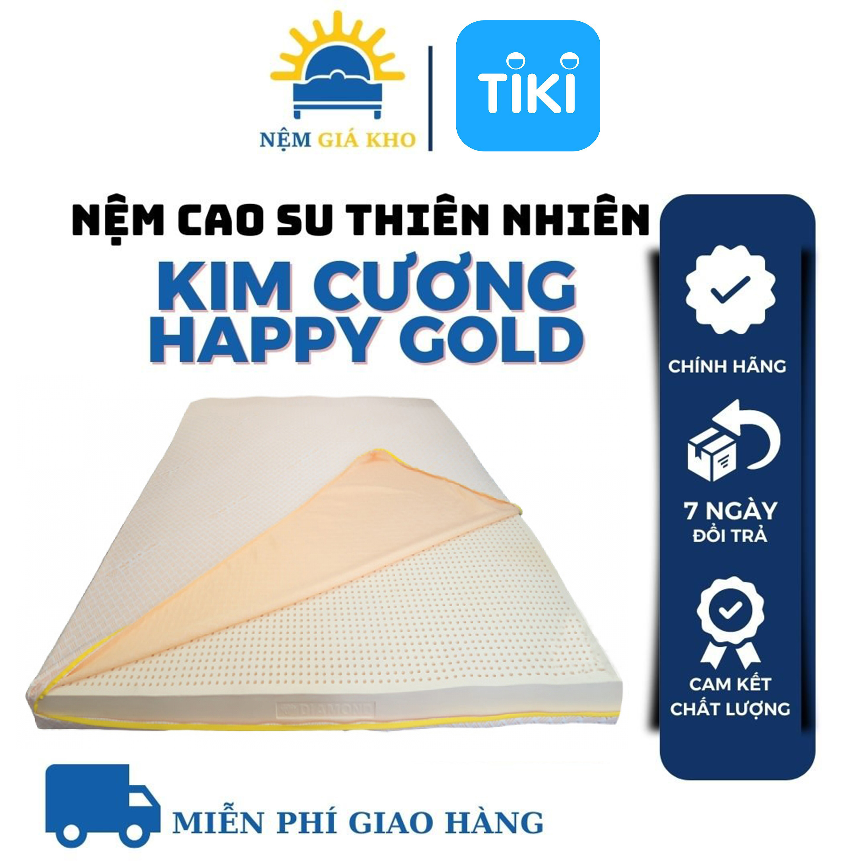 Nệm cao su 1 mặt lỗ HAPPYGOLD Kim Cương dày 5cm