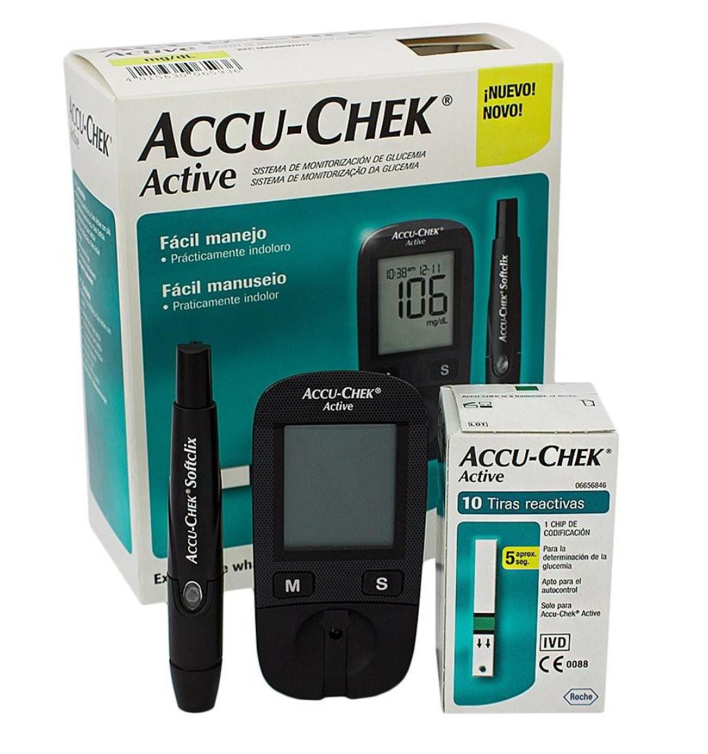 Hệ thống máy đo đường huyết Accu-Chek Active Kèm Dụng cụ lấy máu Softclix, 10 kim, hộp 10 que