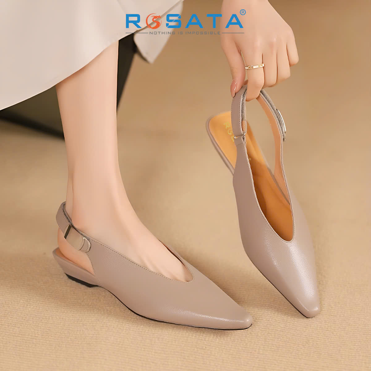 Giày nữ quai sau da lì ROSATA RO683 - 3p - Đen, Nude - HÀNG VIỆT NAM - BKSTORE