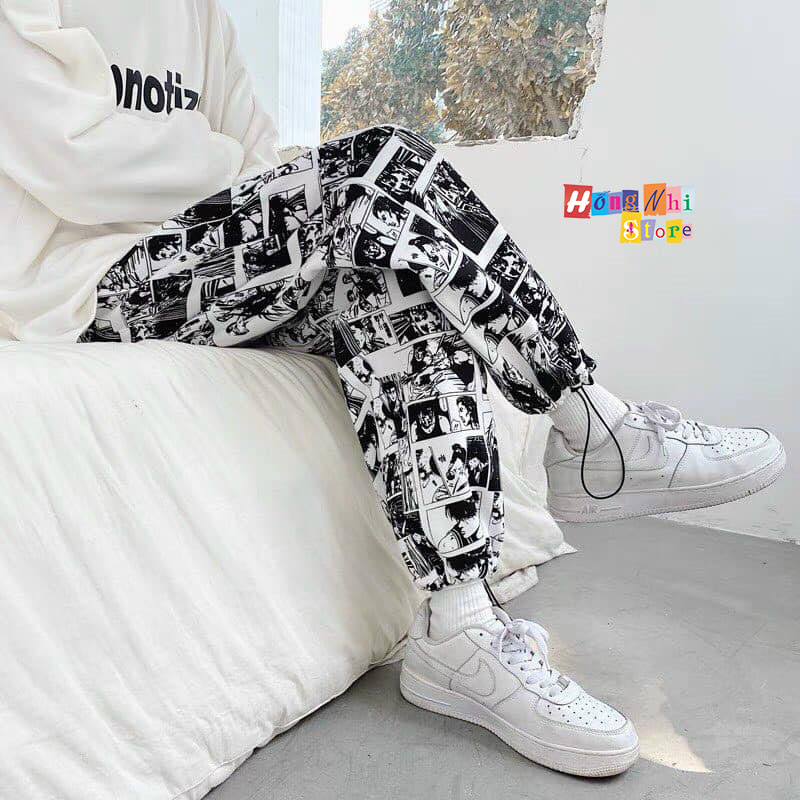 Quần Jogger 3D Hình Truyện Tranh Ulzzang Unisex Jogger Loang Màu Dây Rút Lai Ống Rộng V2 - MM