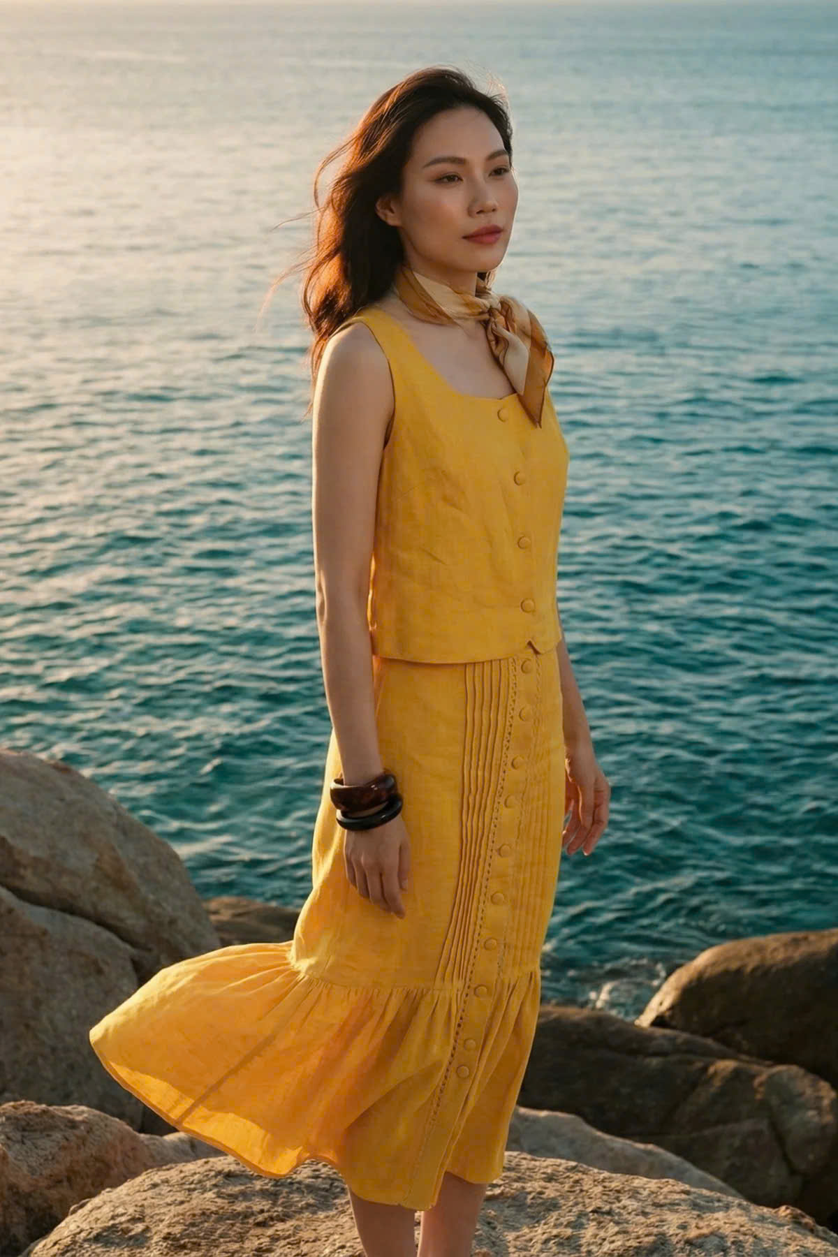 Áo Croptop Linen Vàng Tràng An TOP229 thời trang thiết kế Hity