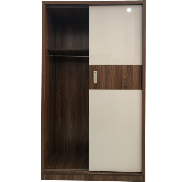 Tủ Áo Cửa Lùa 1m2 Gỗ MDF Melamine Cánh Trắng Sọc Óc Chó