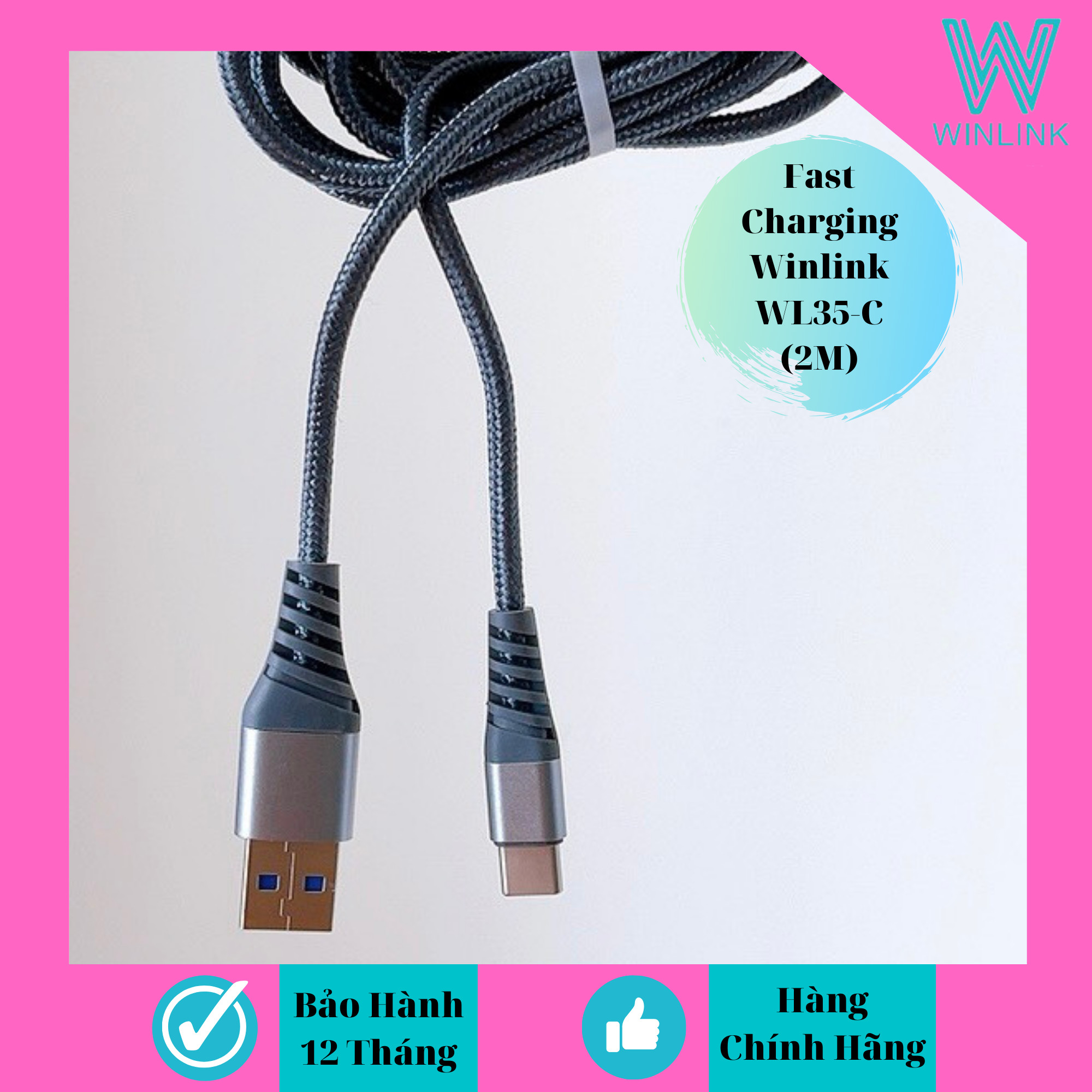 Dây cáp sạc nhanh 5A hãng chính hãng Winlink  35C đuôi TypeC - dài 2m