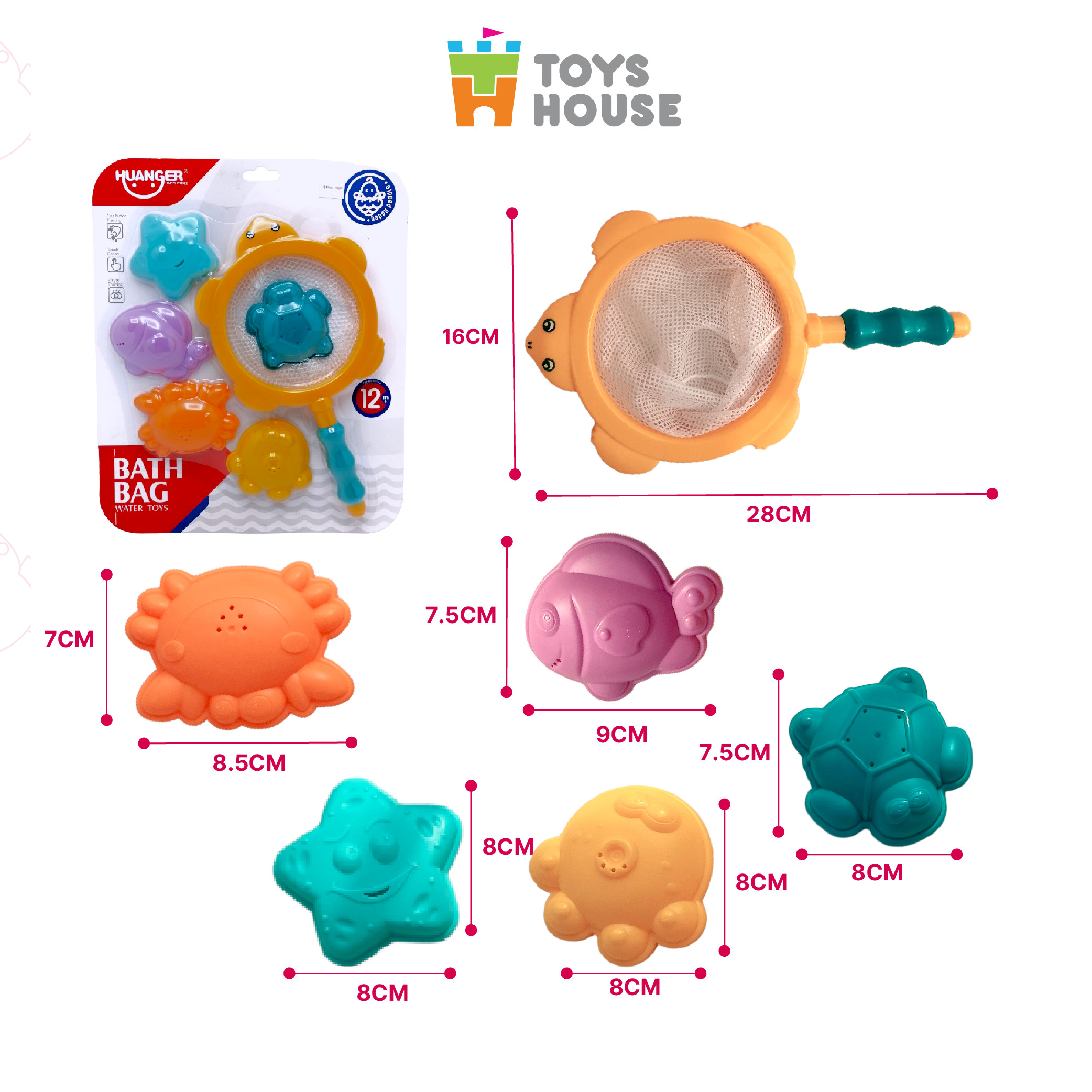 Đồ chơi nhà tắm - Vợt bắt cá, set 5 sinh vật biển ToysHouse HE0229