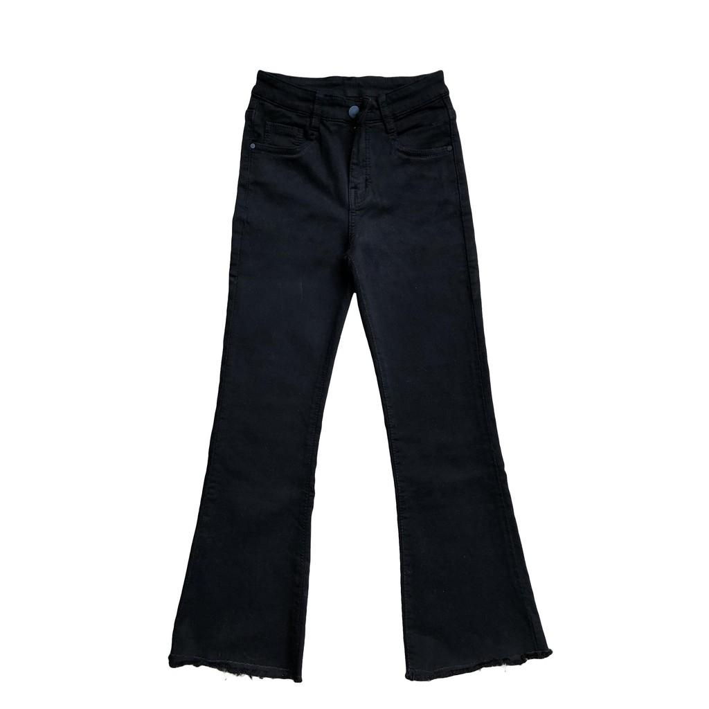 Quần Jean Nữ KHJ ,Ống Loe , Lỡ , Tua Lai , Màu Đen Tuyền