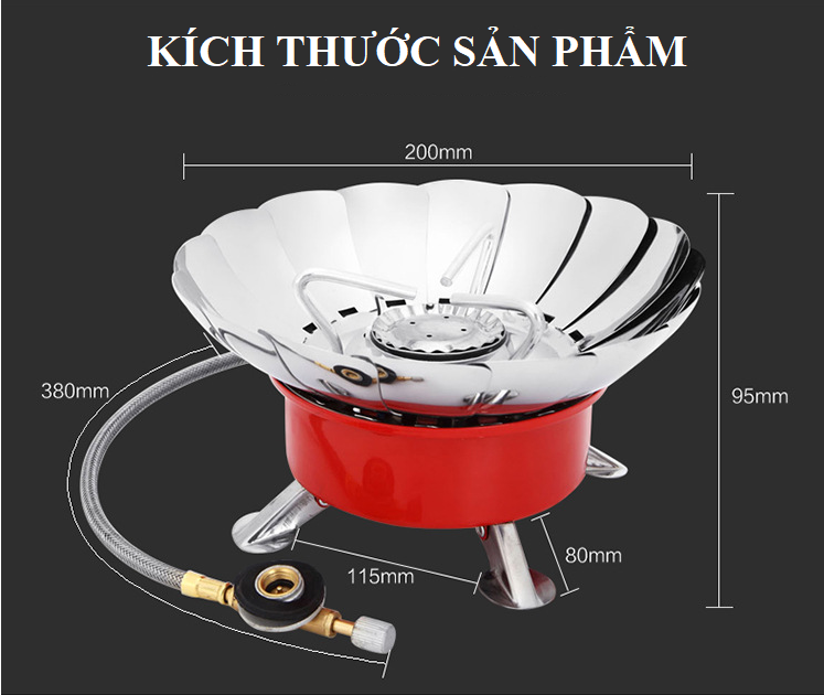 Bếp gas mini chống gió gấp gọn kiểu dáng hoa sen tiện dụng cho cắm trại dã ngoại du lịch (tặng kèm đầu chuyển cho bình gas dài mini)